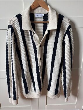 Topman Black & Cream Vertical Stripe Knit Cardigan